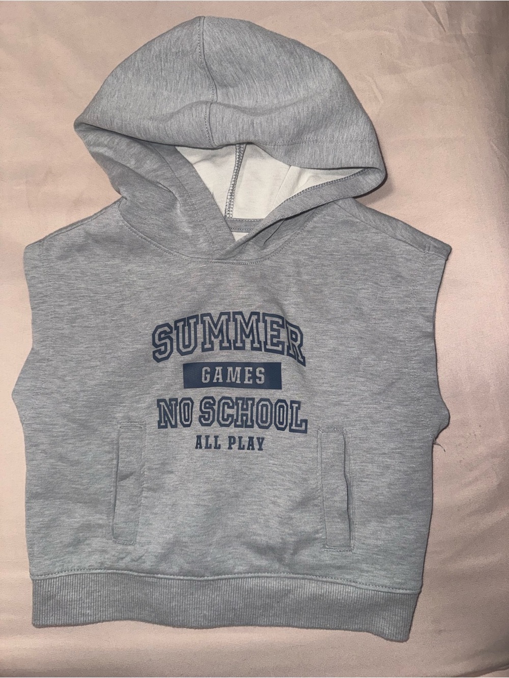 Old Navy Light Gray Sleeveless Hoodie with Navy Print